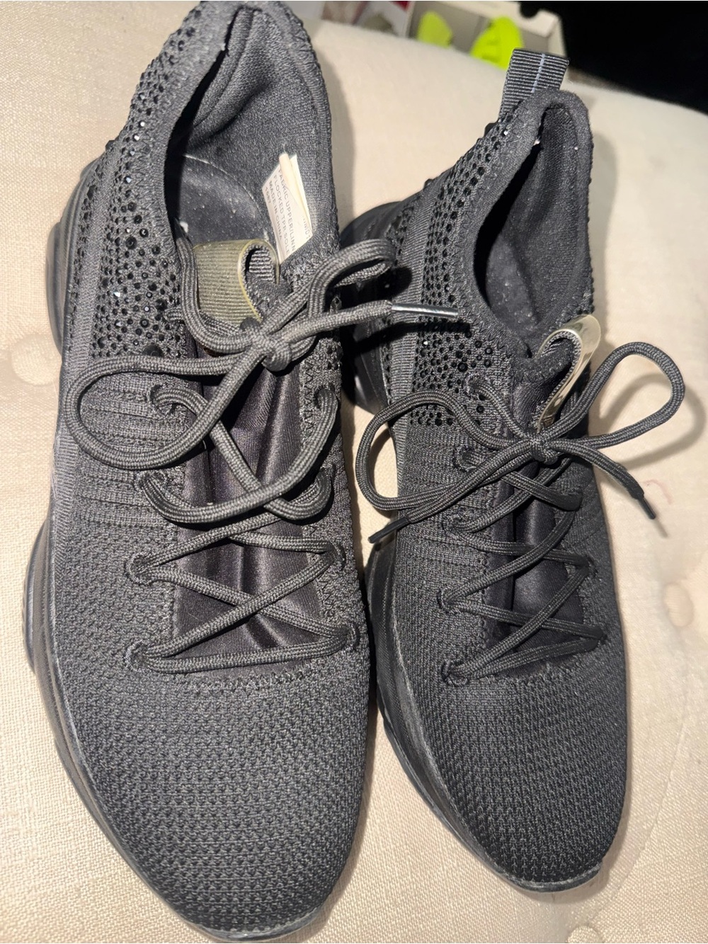 Steve Madden Women's Black Knit Lace-Up Sneakers with Crystal Accents